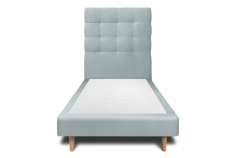 Lit 90x200 cm - Sommier tapissier H29 cm + tête de lit capitonnée - Tissu Velours Gris Bleuté