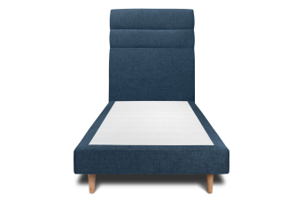 Lit 90x200 cm - Sommier tapissier H29 cm + tête de lit à lignes - Tissu Toile natté Bleu Océan