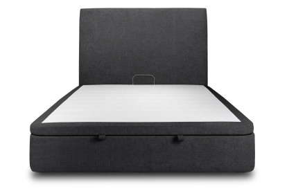 Lit coffre 140x200 cm avec Tête de lit tapissée - Tissu Toile natté Noir