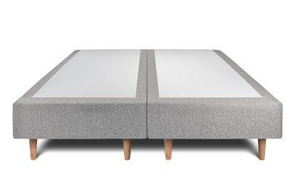 Lit 2x 80x200 cm - Sommier tapissier H35 cm + tête de lit à lignes - Tissu Bouclette Gris