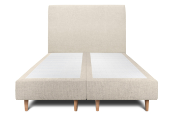 Lit 2x 80x200 cm - Sommier tapissier H35 cm + tête de lit tapissée - Tissu Toile natté Beige Clair
