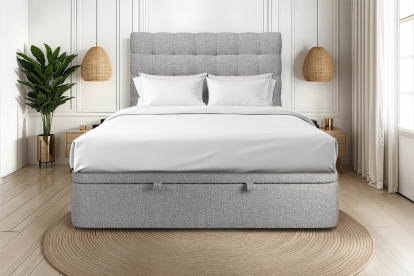 Lit coffre 160x200 cm avec Tête de lit capitonnée - Tissu Bouclette Gris