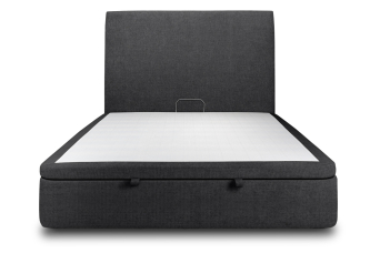 Lit coffre 200x200 cm avec Tête de lit tapissée - Tissu Toile natté Noir