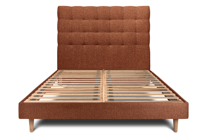 Lit 180x200 cm - Sommier à lattes H29 cm + tête de lit capitonnée - Tissu Bouclette Terracotta