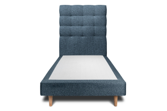 Lit 90x190 cm - Sommier tapissier H29 cm + tête de lit capitonnée - Tissu Bouclette Bleu