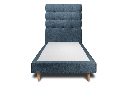 Lit 90x190 cm - Sommier tapissier H29 cm + tête de lit capitonnée - Tissu Bouclette Bleu