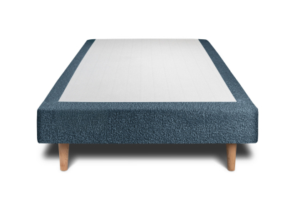 Lit 90x200 cm - Sommier tapissier H29 cm + tête de lit capitonnée - Tissu Bouclette Bleu