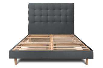 Lit 140x190 cm - Sommier à lattes H29 cm + tête de lit capitonnée - Tissu Velours Gris Anthracite