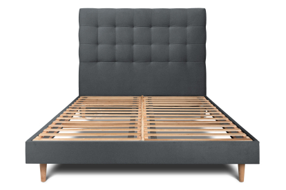 Lit 140x190 cm - Sommier à lattes H29 cm + tête de lit capitonnée - Tissu Velours Gris Anthracite