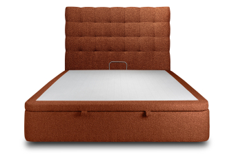 Lit coffre 140x190 cm avec Tête de lit capitonnée - Tissu Bouclette Terracotta