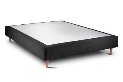Lit 160x200 cm - Sommier tapissier H35 cm + tête de lit tapissée - Tissu Toile natté Noir