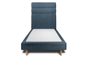 Lit 90x200 cm - Sommier tapissier H29 cm + tête de lit à lignes - Tissu Bouclette Bleu