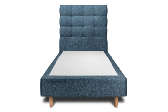 Lit 90x200 cm - Sommier tapissier H35 cm + tête de lit capitonnée - Tissu Bouclette Bleu