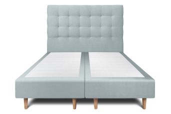 Lit 2x 100x200 cm - Sommier tapissier H35 cm + tête de lit capitonnée - Tissu Velours Gris Bleuté