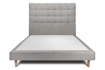 Lit 140x190 cm - Sommier tapissier H29 cm + tête de lit capitonnée - Tissu Bouclette Gris