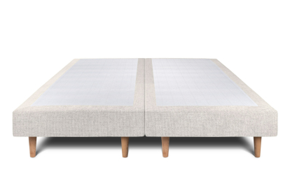 Lit 2x 100x200 cm - Sommier tapissier H29 cm + tête de lit capitonnée - Tissu Toile natté Beige Clair