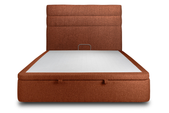 Lit coffre 180x200 cm avec Tête de lit à lignes - Tissu Bouclette Terracotta