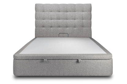 Lit coffre 160x200 cm avec Tête de lit capitonnée - Tissu Bouclette Gris