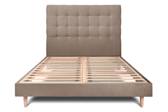 Lit 140x200 cm - Sommier à lattes H29 cm + tête de lit capitonnée - Tissu Velours Taupe
