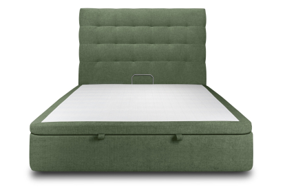 Lit coffre 140x190 cm avec Tête de lit capitonnée - Tissu Toile natté Vert Kaki