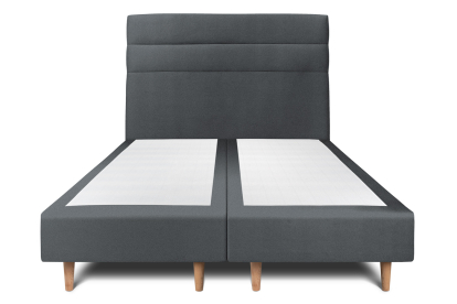 Lit 2x 90x200 cm - Sommier tapissier H35 cm + tête de lit à lignes - Tissu Velours Gris Anthracite