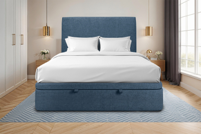 Sommier Coffre 140x200 cm - Toile nattée  - Bleu océan