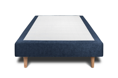 Lit 90x190 cm - Sommier tapissier H29 cm + tête de lit capitonnée - Tissu Toile natté Bleu Océan