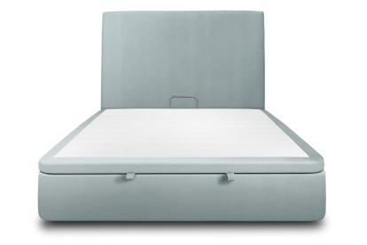 Lit coffre 140x200 cm avec Tête de lit tapissée - Tissu Velours Gris Bleuté