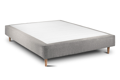 Lit 140x200 cm - Sommier tapissier H35 cm + tête de lit tapissée - Tissu Bouclette Gris