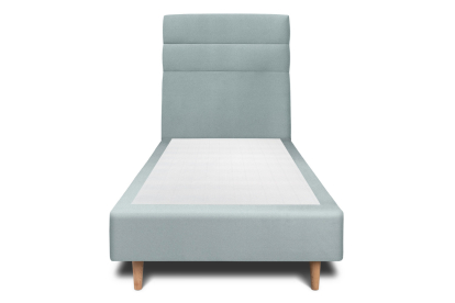 Lit 90x200 cm - Sommier tapissier H35 cm + tête de lit à lignes - Tissu Velours Gris Bleuté