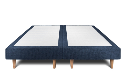 Lit 2x 100x200 cm - Sommier tapissier H29 cm + tête de lit à lignes - Tissu Toile natté Bleu Océan