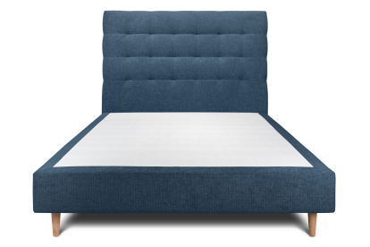 Lit 160x200 cm - Sommier tapissier H35 cm + tête de lit capitonnée - Tissu Toile natté Bleu Océan