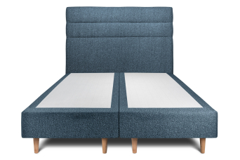 Lit 2x 100x200 cm - Sommier tapissier H35 cm + tête de lit à lignes - Tissu Bouclette Bleu
