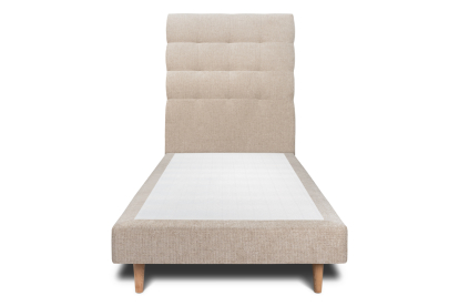 Lit 90x200 cm - Sommier tapissier H29 cm + tête de lit capitonnée - Tissu Toile natté Beige Brun