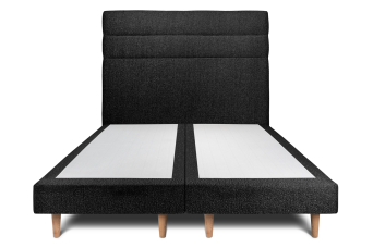 Lit 2x 90x200 cm - Sommier tapissier H29 cm + tête de lit à lignes - Tissu Bouclette Noir