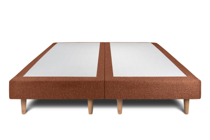 Lit 2x 80x200 cm - Sommier tapissier H29 cm + tête de lit à lignes - Tissu Bouclette Terracotta