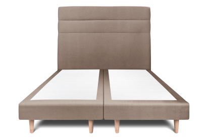 Lit 2x 100x200 cm - Sommier tapissier H29 cm + tête de lit à lignes - Tissu Velours Taupe