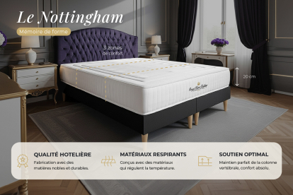 Ensemble Matelas Sommier 135x210 cm - Sommier Noir (en kit) - Nottingham
