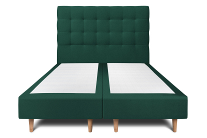 Lit 2x 80x200 cm - Sommier tapissier H35 cm + tête de lit capitonnée - Tissu Velours Vert