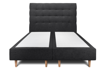 Lit 2x 80x200 cm - Sommier tapissier H35 cm + tête de lit capitonnée - Tissu Toile natté Noir