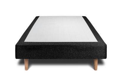 Lit 90x200 cm - Sommier tapissier H29 cm + tête de lit à lignes - Tissu Bouclette Noir