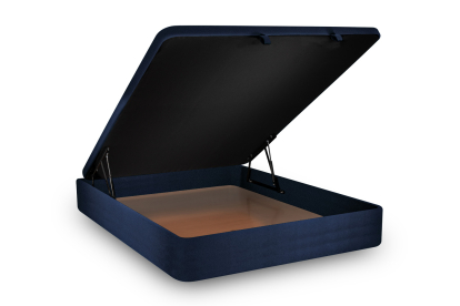Lit coffre 140x190 cm avec Tête de lit tapissée - Tissu Velours Bleu Océan