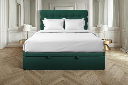 Lit coffre 140x200 cm avec Tête de lit capitonnée - Tissu Velours Vert