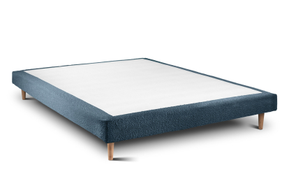 Lit 160x200 cm - Sommier tapissier H29 cm + tête de lit tapissée - Tissu Bouclette Bleu