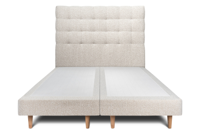 Lit 2x 100x200 cm - Sommier tapissier H29 cm + tête de lit capitonnée - Tissu Bouclette Beige Clair