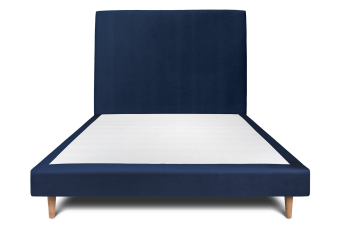 Lit 140x200 cm - Sommier tapissier H29 cm + tête de lit tapissée - Tissu Velours Bleu Océan