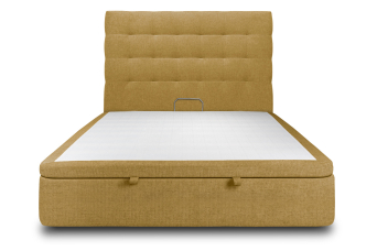 Lit coffre 140x200 cm avec Tête de lit capitonnée - Tissu Toile natté Jaune