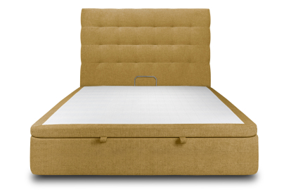 Lit coffre 140x200 cm avec Tête de lit capitonnée - Tissu Toile natté Jaune