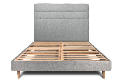Lit 200x200 cm - Sommier à lattes H29 cm + tête de lit à lignes - Tissu Bouclette Gris