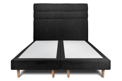 Lit 2x 80x200 cm - Sommier tapissier H29 cm + tête de lit à lignes - Tissu Bouclette Noir